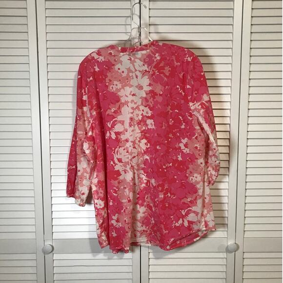 Liz Claiborne New York Pink Floral Round Neck 3/4 Sleeve Top XL - Picture 2 of 8